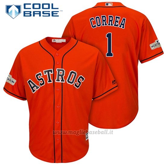 Maglia Baseball Uomo Houston Astros 2017 Postseason Carlos Correa Arancione Cool Base